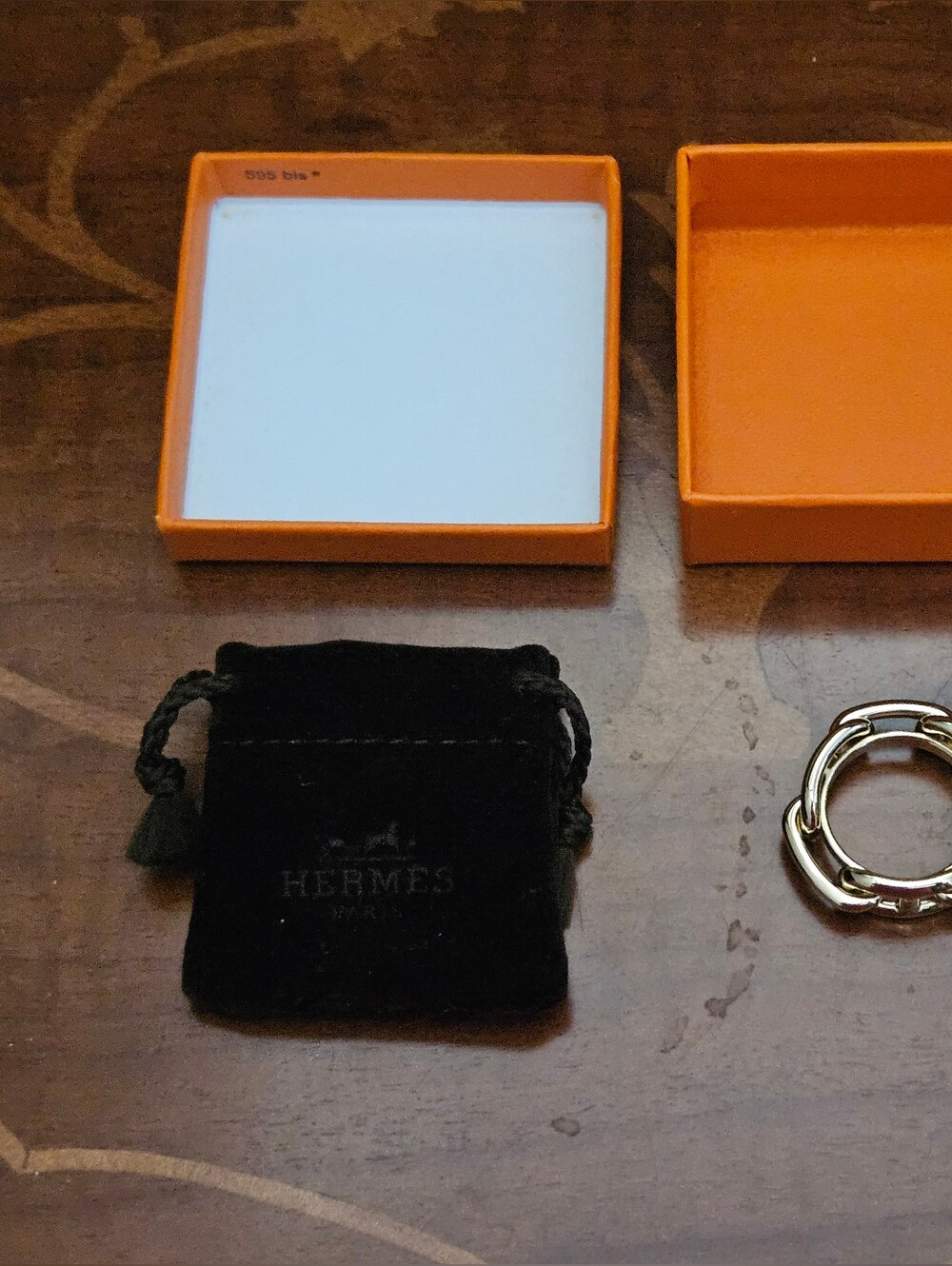 NIB AUTHENTIC HERMES CHAIN D'ANCR REGATE SCARF RING PALLADIUN PLATED GOLD